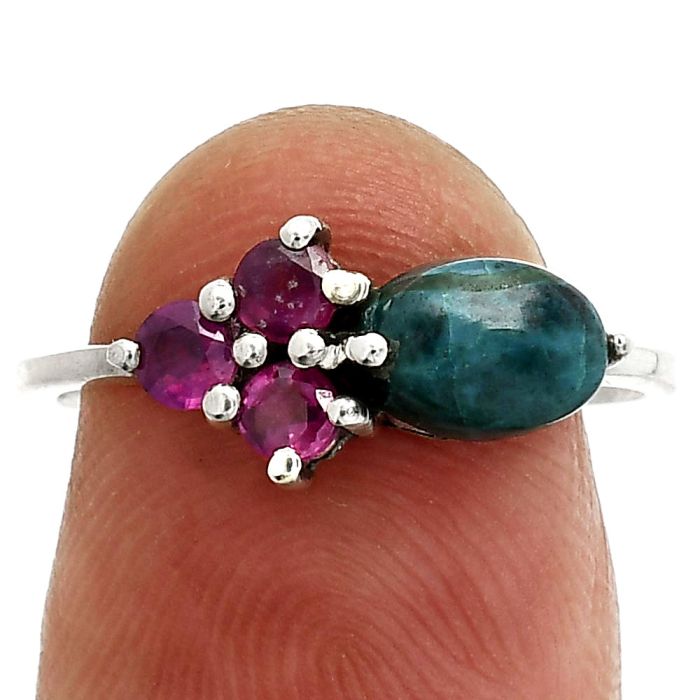 Azurite Chrysocolla and Garnet Ring size-7 SDR243411 R-1250, 7x5 mm