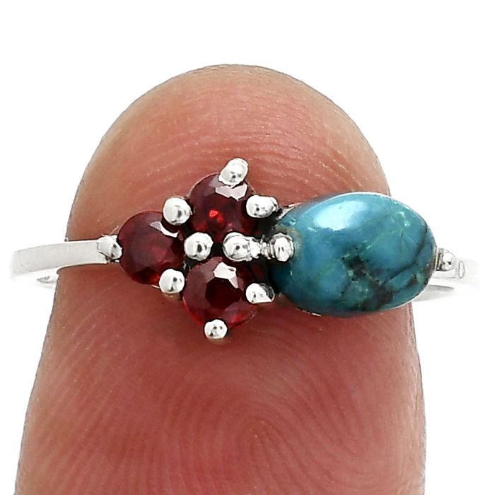 Azurite Chrysocolla and Garnet Ring size-8 SDR243414 R-1250, 7x5 mm