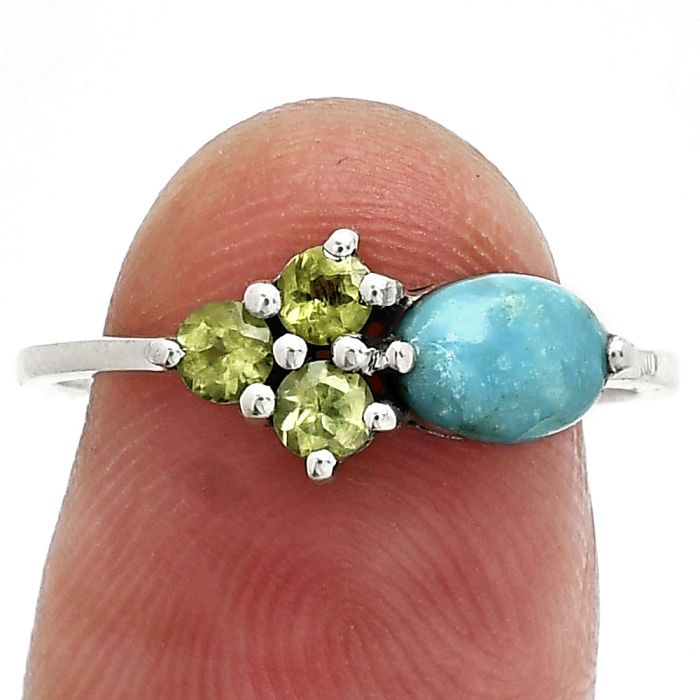 Natural Rare Turquoise Nevada Aztec Mt and Peridot Ring size-8 SDR243417 R-1250, 7x5 mm