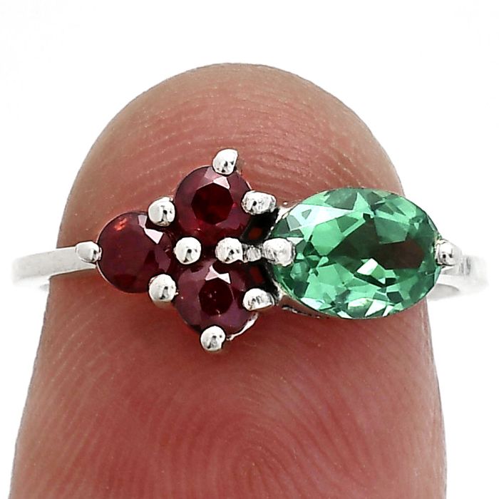 Green Tourmaline and Garnet Ring size-6 SDR243430 R-1250, 7x5 mm