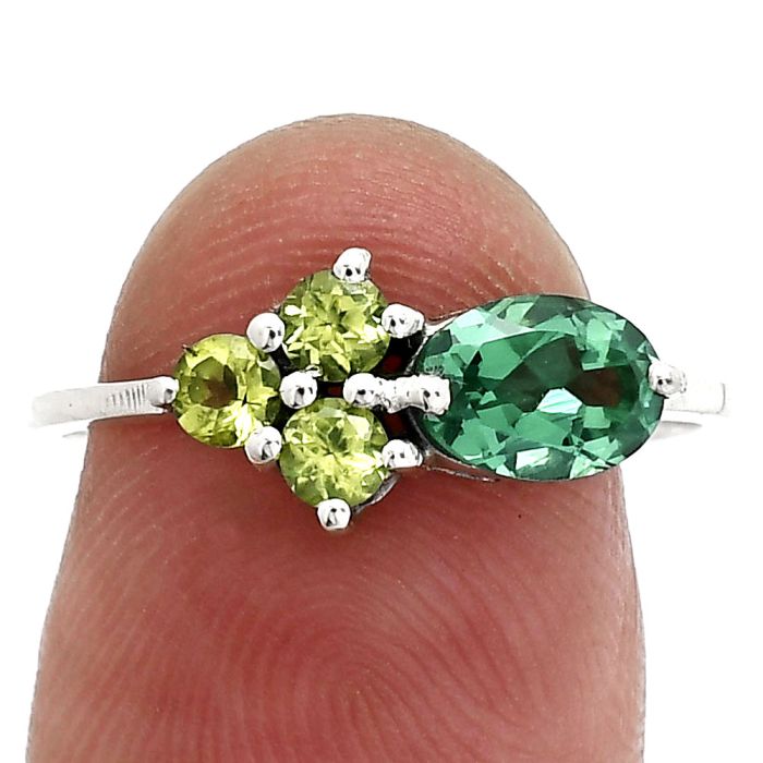 Green Tourmaline and Peridot Ring size-8 SDR243431 R-1250, 7x5 mm