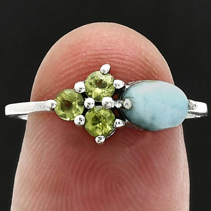 Larimar (Dominican Republic) and Peridot Ring size-7.5 SDR243436 R-1250, 7x5 mm