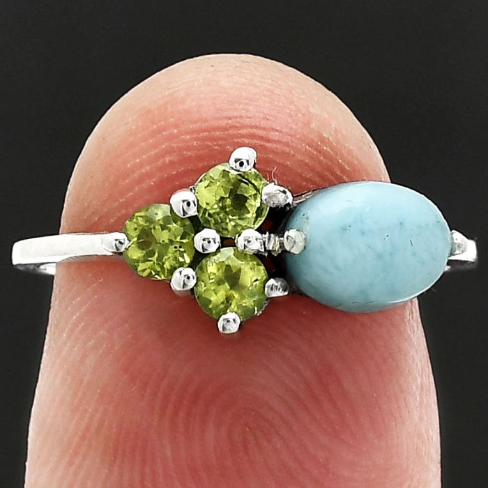 Larimar (Dominican Republic) and Peridot Ring size-7 SDR243437 R-1250, 7x5 mm