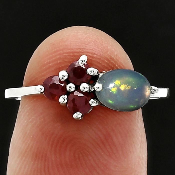 Ethiopian Opal and Garnet Ring size-8 SDR243440 R-1250, 7x5 mm