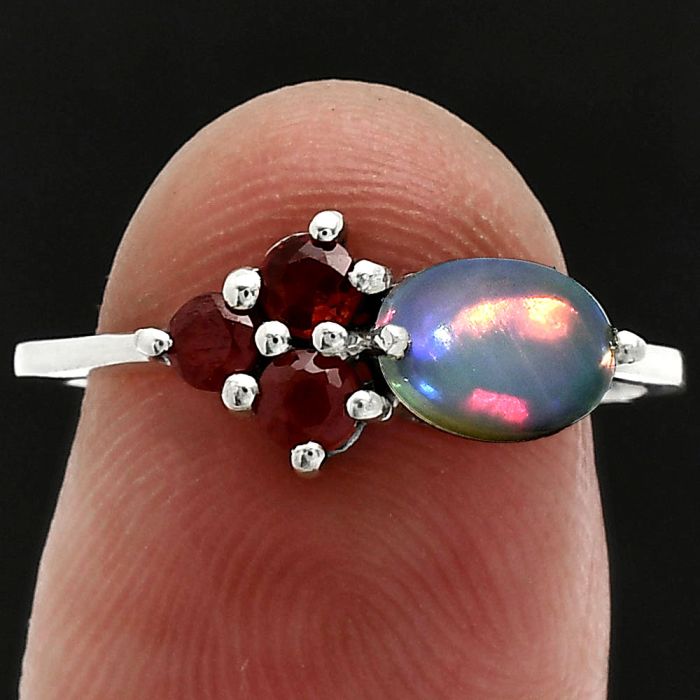 Ethiopian Opal and Garnet Ring size-7.5 SDR243441 R-1250, 7x5 mm