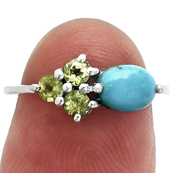 Natural Rare Turquoise Nevada Aztec Mt and Peridot Ring size-6 SDR243444 R-1250, 7x5 mm