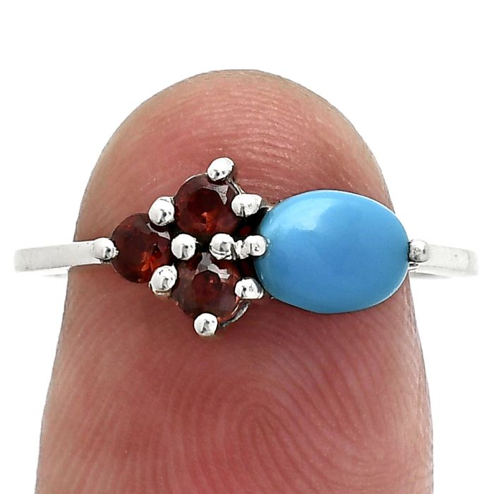 Sleeping Beauty Turquoise and Garnet Ring size-8 SDR243447 R-1250, 7x5 mm