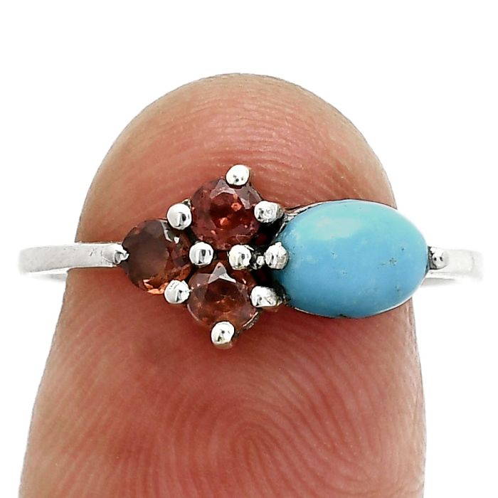 Sleeping Beauty Turquoise and Garnet Ring size-8 SDR243448 R-1250, 7x5 mm