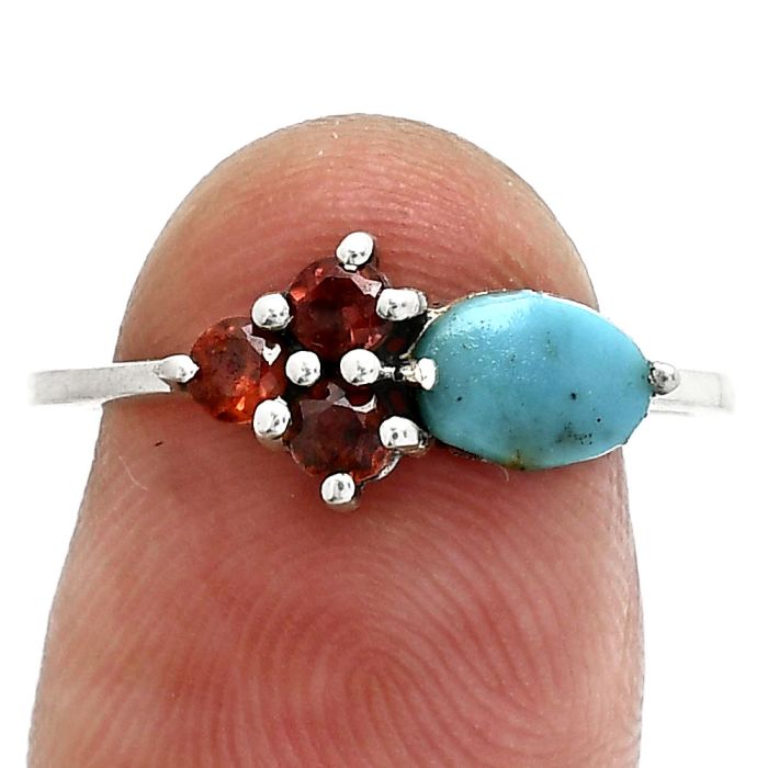 Natural Turquoise Morenci Mine and Garnet Ring size-8 SDR243449 R-1250, 7x5 mm