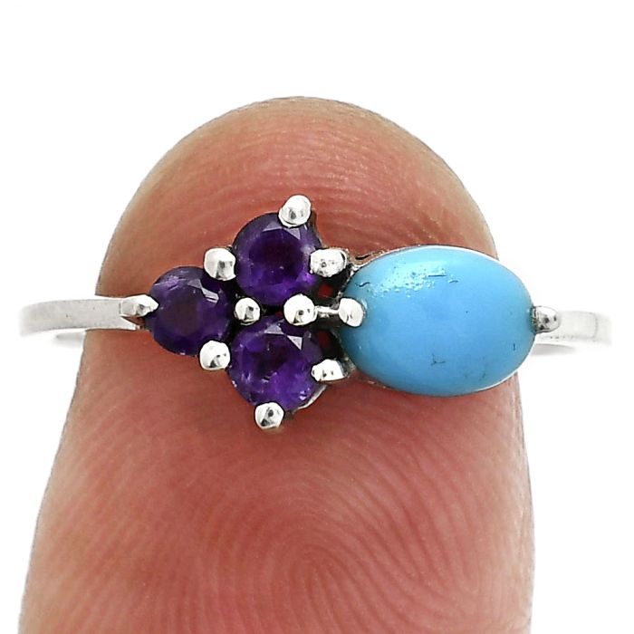 Sleeping Beauty Turquoise and Amethyst Ring size-8 SDR243451 R-1250, 7x5 mm