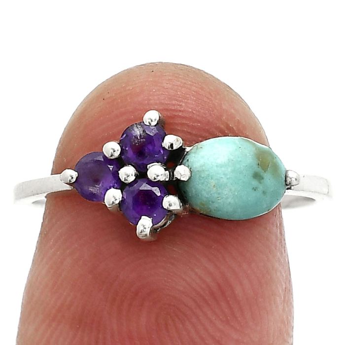 Natural Rare Turquoise Nevada Aztec Mt and Amethyst Ring size-8 SDR243454 R-1250, 7x5 mm