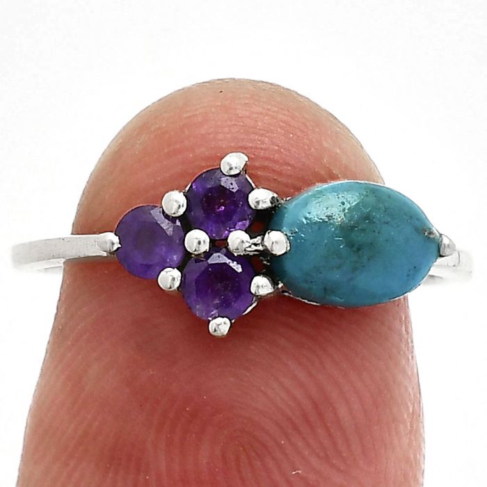 Azurite Chrysocolla and Amethyst Ring size-7.5 SDR243456 R-1250, 7x5 mm