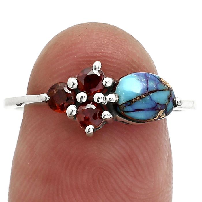 Kingman Purple Dahlia Turquoise and Garnet Ring size-8 SDR243458 R-1250, 7x5 mm