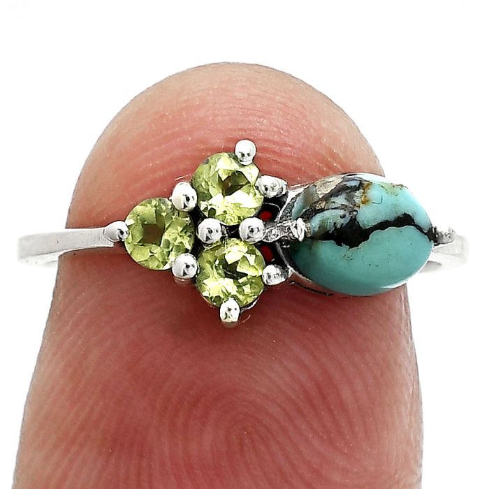 Lucky Charm Tibetan Turquoise and Peridot Ring size-7 SDR243460 R-1250, 7x5 mm