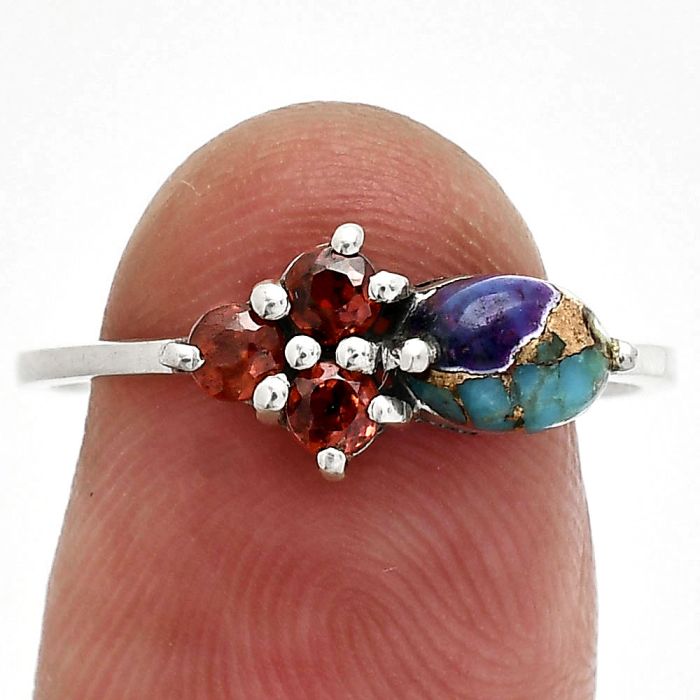 Multi Copper Turquoise and Garnet Ring size-8.5 SDR243462 R-1250, 7x5 mm