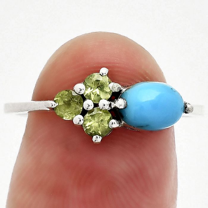 Sleeping Beauty Turquoise and Peridot Ring size-8 SDR243464 R-1250, 7x5 mm