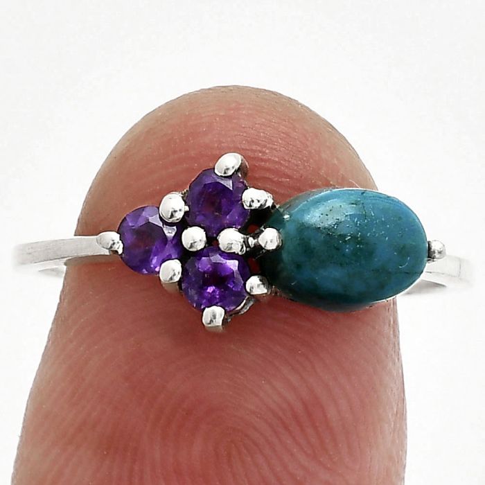 Azurite Chrysocolla and Amethyst Ring size-8 SDR243465 R-1250, 7x5 mm