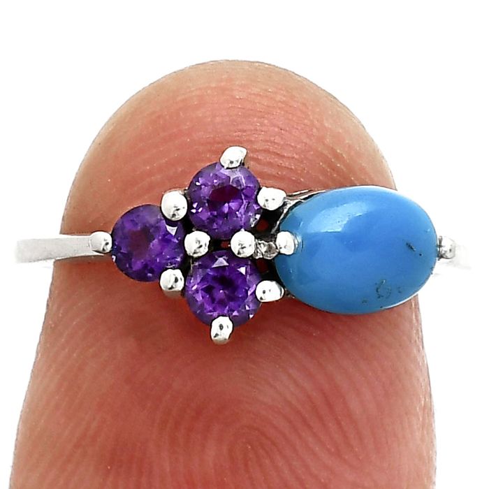 Sleeping Beauty Turquoise and Amethyst Ring size-6 SDR243468 R-1250, 7x5 mm