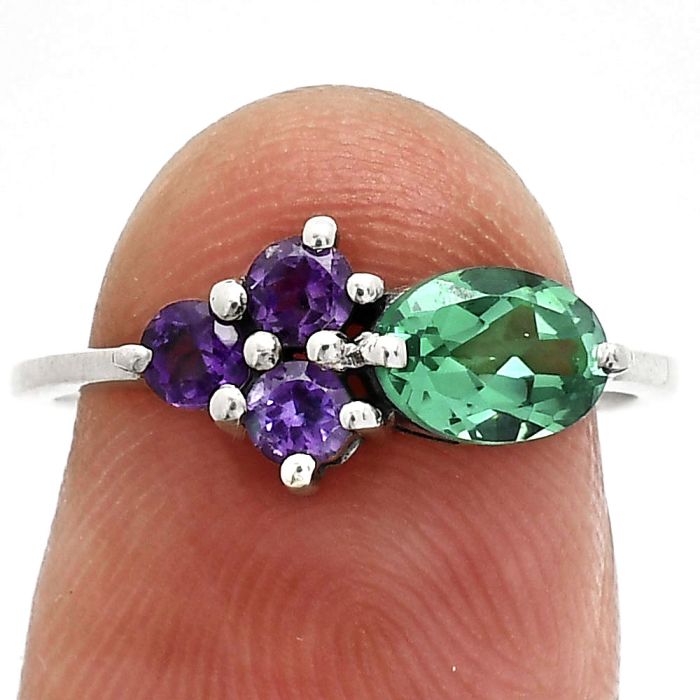 Green Tourmaline and Amethyst Ring size-7 SDR243485 R-1250, 7x5 mm