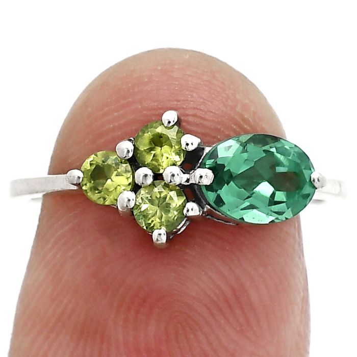 Green Tourmaline and Peridot Ring size-7.5 SDR243486 R-1250, 7x5 mm