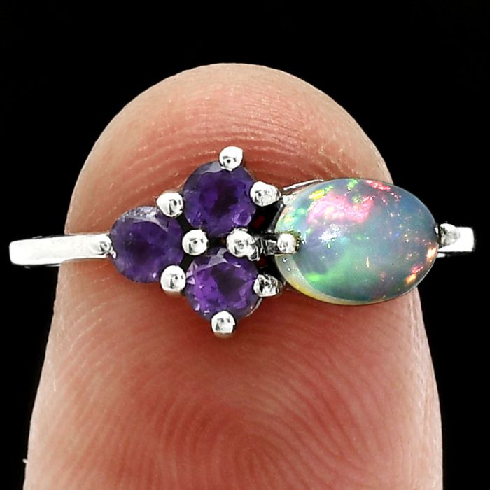 Ethiopian Opal and Amethyst Ring size-7 SDR243490 R-1250, 7x5 mm