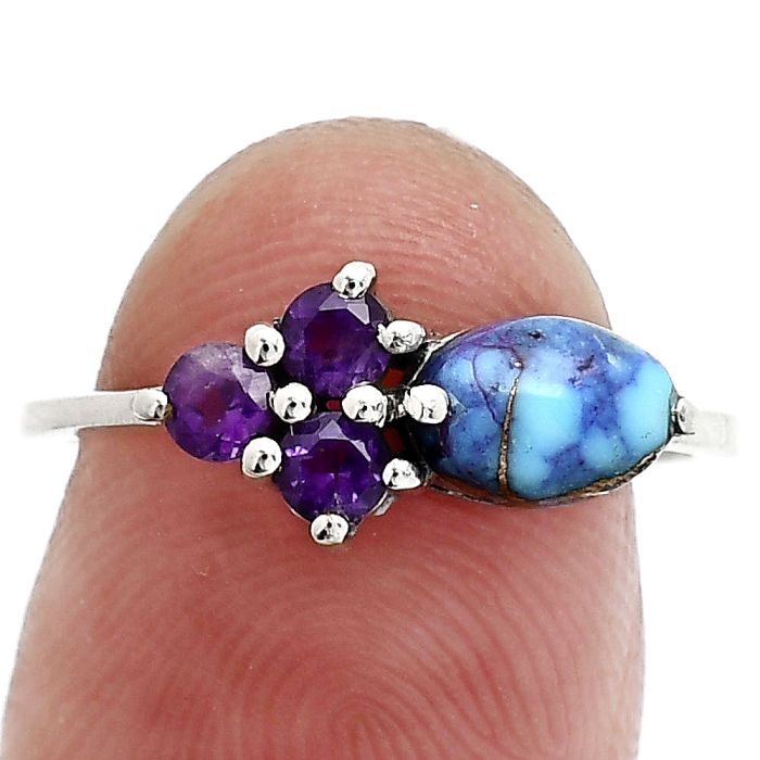 Kingman Purple Dahlia Turquoise and Amethyst Ring size-7 SDR243494 R-1250, 7x5 mm