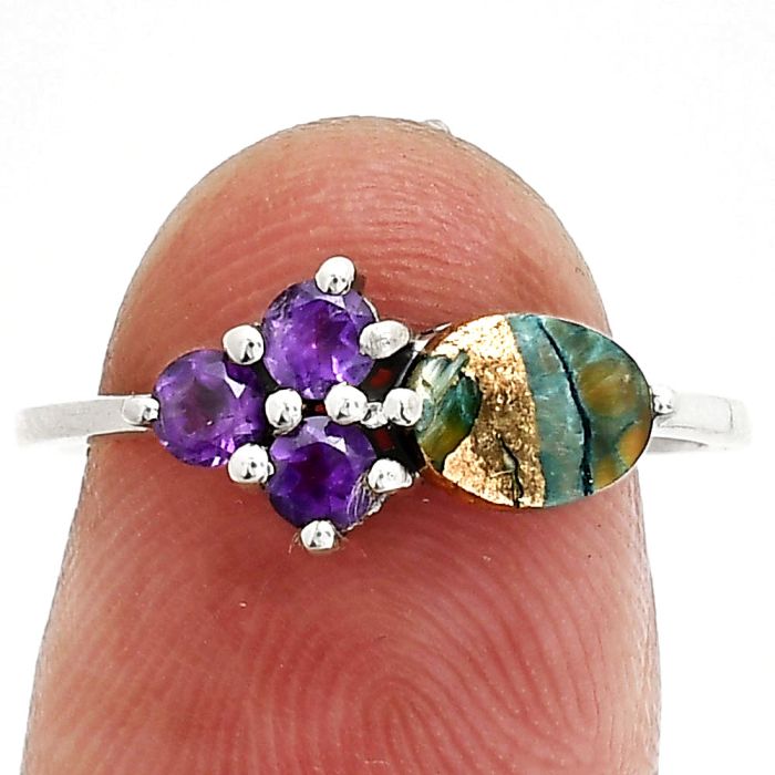 Spiny Oyster Turquoise and Amethyst Ring size-7 SDR243495 R-1250, 7x5 mm