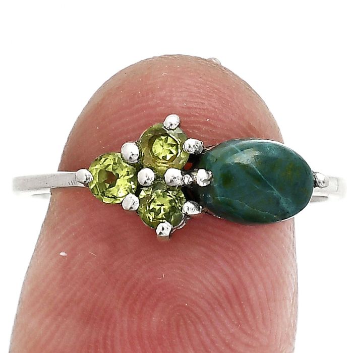 Azurite Chrysocolla and Peridot Ring size-8 SDR243497 R-1250, 7x5 mm