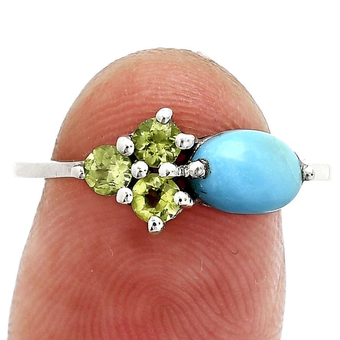 Sleeping Beauty Turquoise and Peridot Ring size-8 SDR243498 R-1250, 7x5 mm