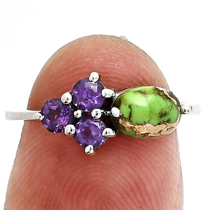 Copper Green Turquoise and Amethyst Ring size-6 SDR243499 R-1250, 7x5 mm