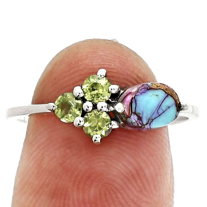 Kingman Pink Dahlia Turquoise and Peridot Ring size-8 SDR243503 R-1250, 7x5 mm