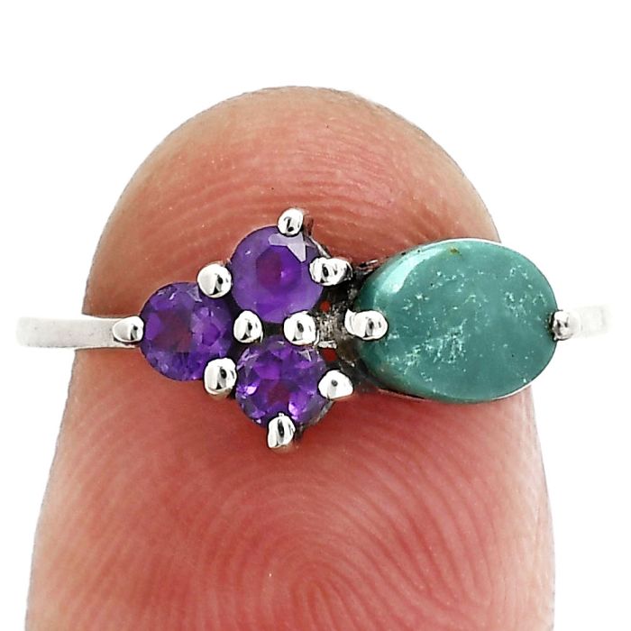 Natural Rare Turquoise Nevada Aztec Mt and Amethyst Ring size-7 SDR243504 R-1250, 7x5 mm