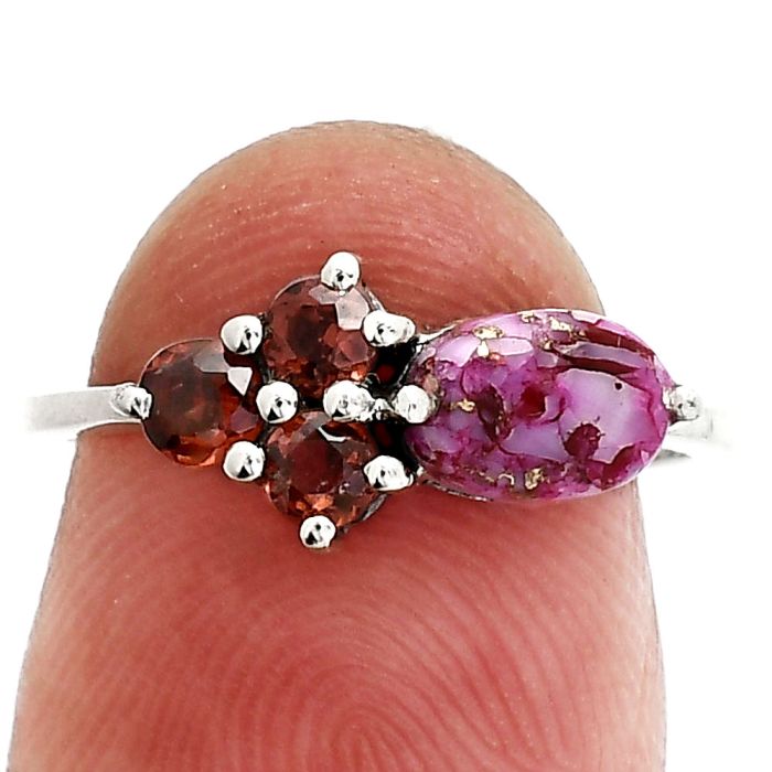 Kingman Pink Dahlia Turquoise and Garnet Ring size-6 SDR243505 R-1250, 7x5 mm