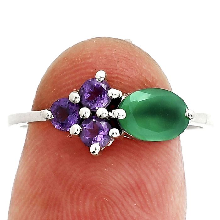 Green Onyx and Amethyst Ring size-8 SDR243508 R-1250, 7x5 mm