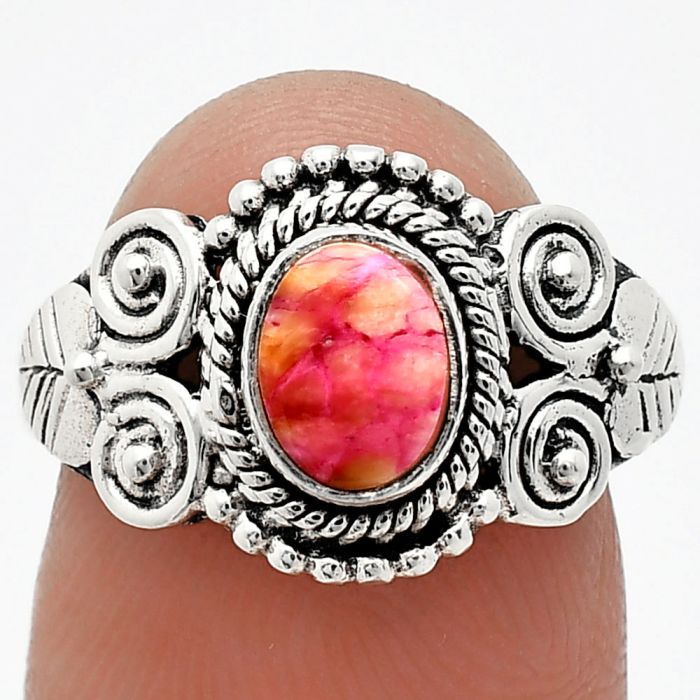 Kingman Orange Dahlia Turquoise Ring size-7.5 SDR243575 R-1280, 7x5 mm