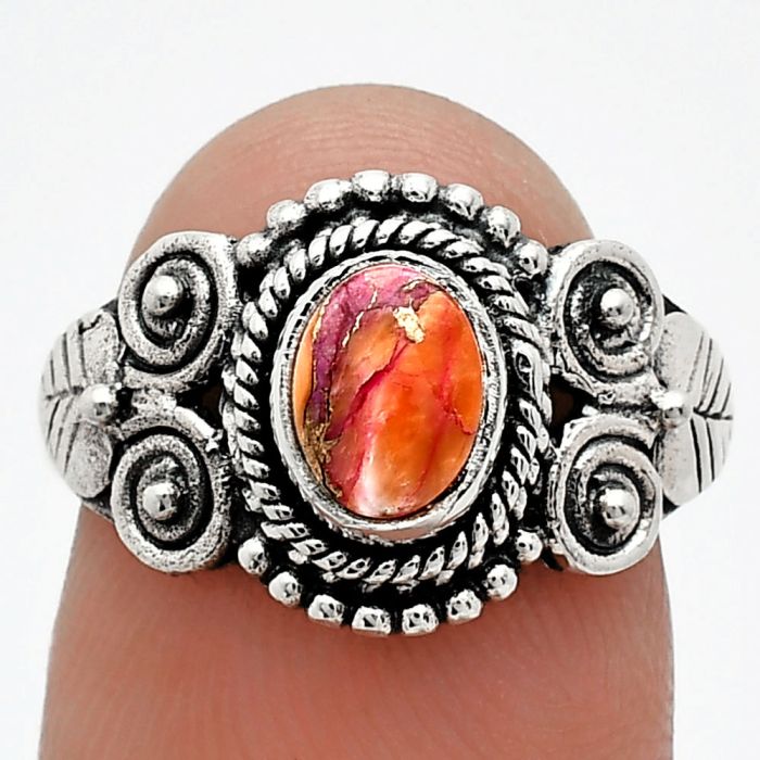 Kingman Orange Dahlia Turquoise Ring size-7 SDR243580 R-1280, 7x5 mm