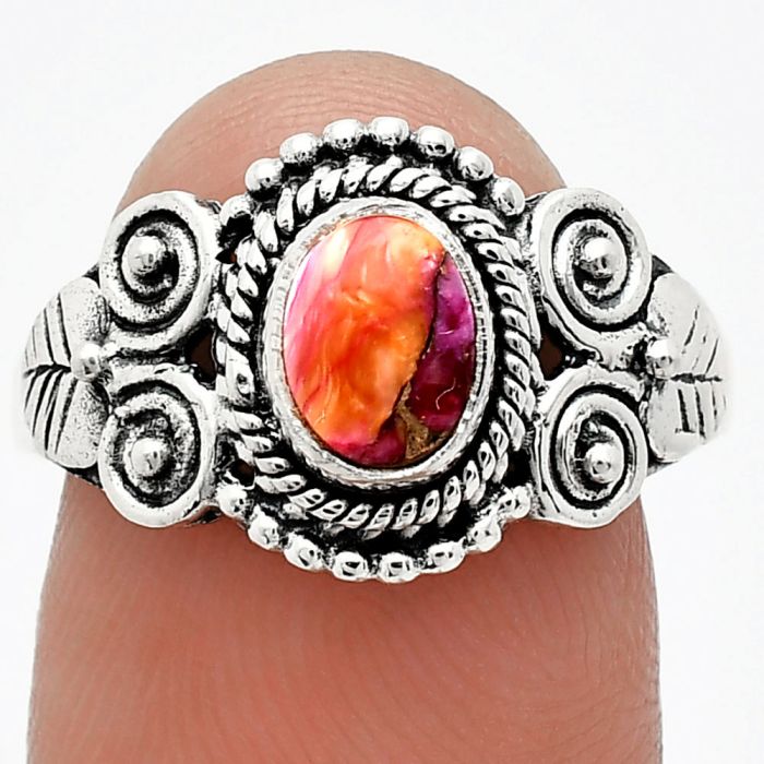 Kingman Orange Dahlia Turquoise Ring size-8 SDR243581 R-1280, 7x5 mm