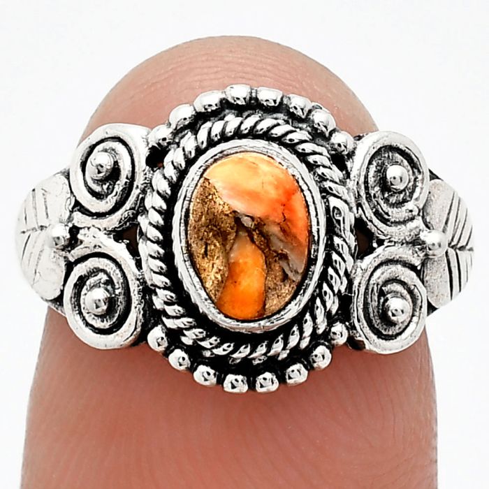 Kingman Orange Dahlia Turquoise Ring size-7 SDR243582 R-1280, 7x5 mm