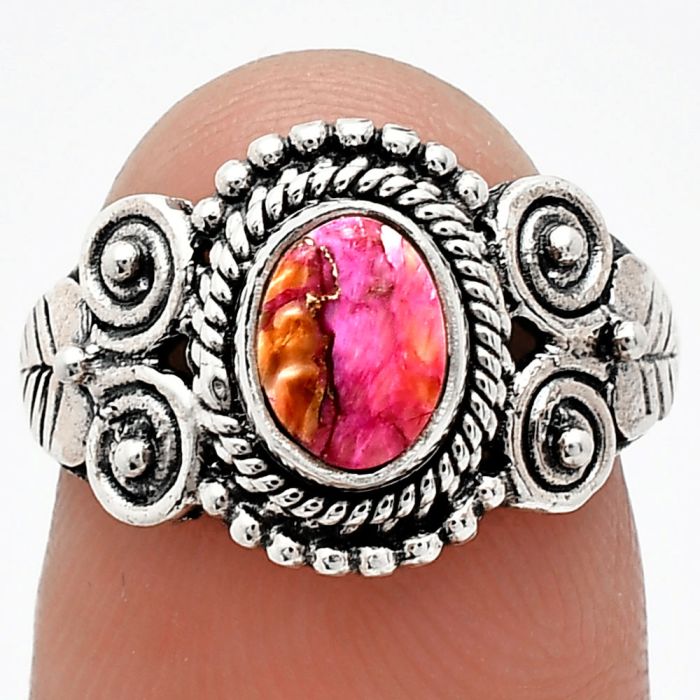 Kingman Pink Dahlia Turquoise Ring size-6 SDR243584 R-1280, 7x5 mm