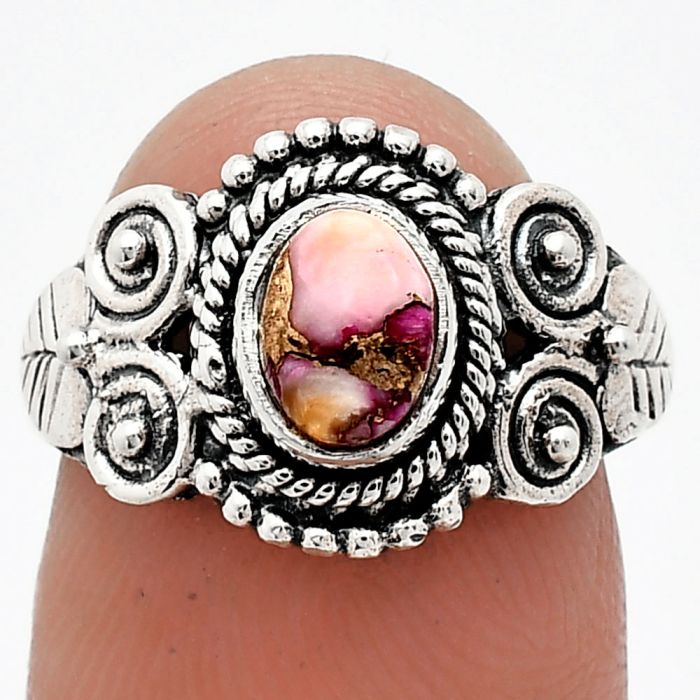 Kingman Pink Dahlia Turquoise Ring size-7 SDR243602 R-1280, 7x5 mm