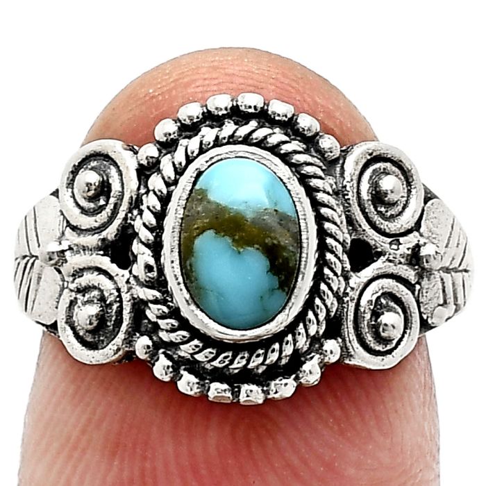 Natural Rare Turquoise Nevada Aztec Mt Ring size-7 SDR243637 R-1280, 7x5 mm