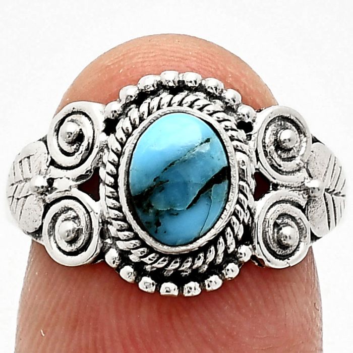 Natural Turquoise Morenci Mine Ring size-8 SDR243639 R-1280, 7x5 mm