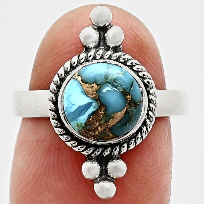 Kingman Copper Teal Turquoise Ring size-7 SDR243689 R-1127, 8x8 mm