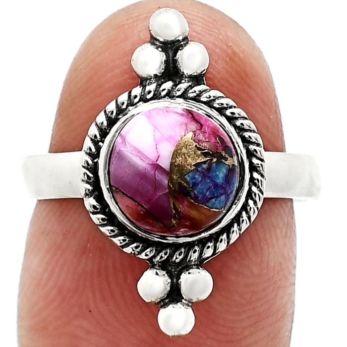 Kingman Pink Dahlia Turquoise Ring size-7 SDR243700 R-1127, 8x8 mm