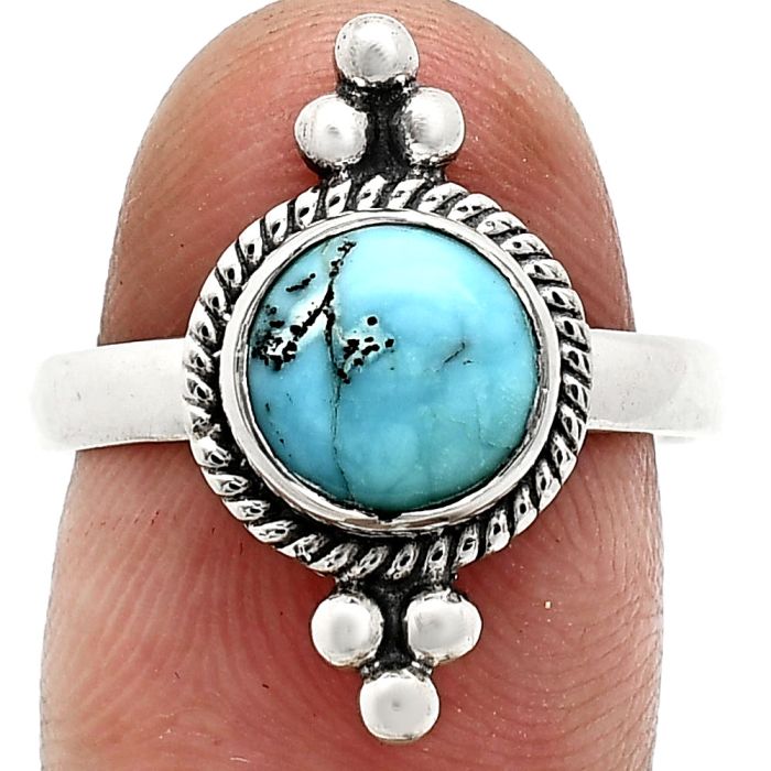 Natural Turquoise Morenci Mine Ring size-8 SDR243708 R-1127, 8x8 mm