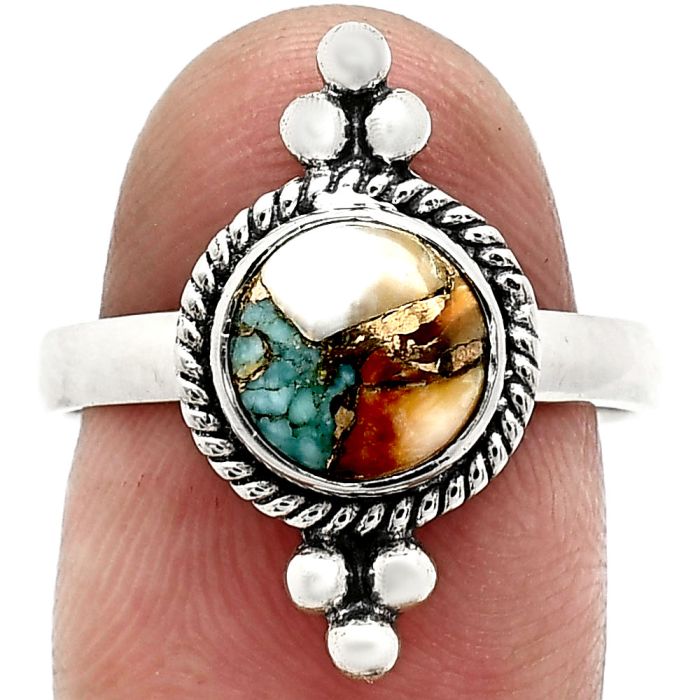 Spiny Oyster Turquoise Ring size-8 SDR243709 R-1127, 8x8 mm