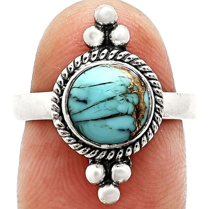 Kingman Copper Teal Turquoise Ring size-8 SDR243711 R-1127, 8x8 mm