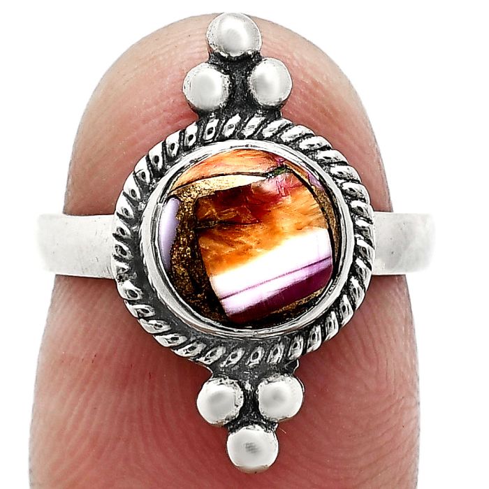 Kingman Orange Dahlia Turquoise Ring size-6 SDR243712 R-1127, 8x8 mm