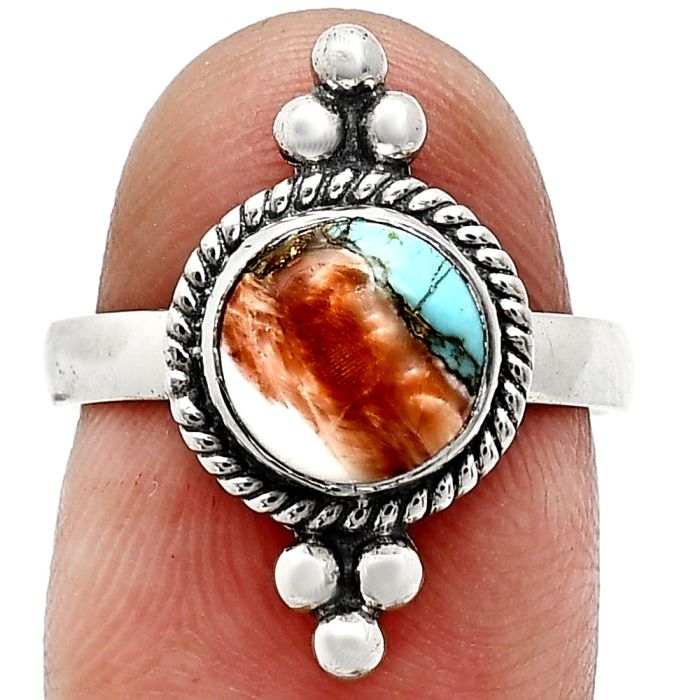 Spiny Oyster Turquoise Ring size-7 SDR243716 R-1127, 8x8 mm