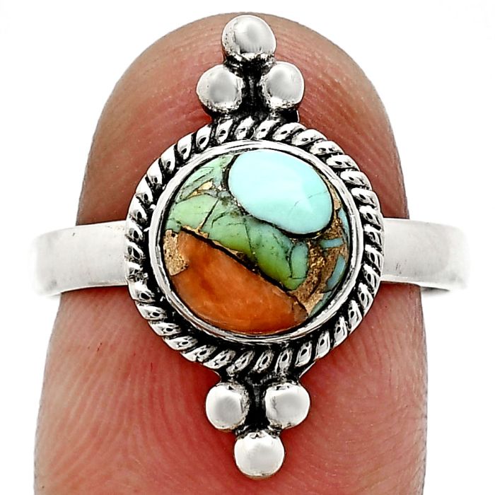 Spiny Oyster Turquoise Ring size-8 SDR243724 R-1127, 8x8 mm